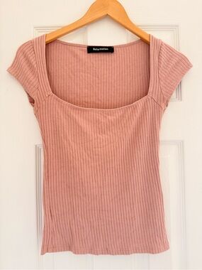 Reformation Bardot Knit Top Blush Pink Short Sleeve Shirt Blouse size XS